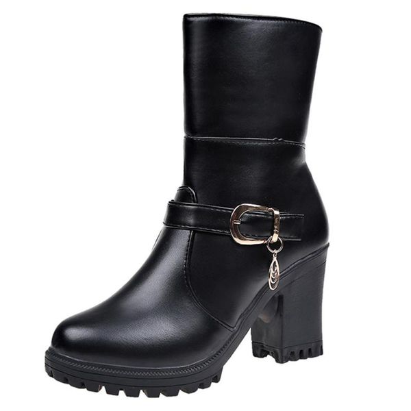 boots women retro leather round toe high heel shoes fold booties keep warm cotton female winter buckle strap, Black
boots women retro leather round toe high heel shoes fold booties keep warm cotton female winter buckle strap, Black