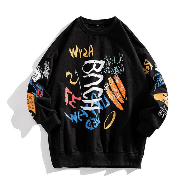 and winter 2021 autumn long sve round ne printed fashion graffiti large size men's sweater, Black
and winter 2021 autumn long sve round ne printed fashion graffiti large size men's sweater, Black