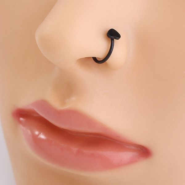 fashion versatile stainless steel love ring female non perforated puncture heart-shaped black clip nose ornament, Silver
fashion versatile stainless steel love ring female non perforated puncture heart-shaped black clip nose ornament, Silver