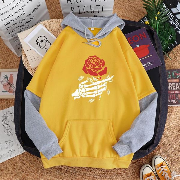 men's hoodies & sweatshirts fall winter men hit color splice fleece skeleton hand holding rose pattern print korean harajuku couples s, Black
men's hoodies & sweatshirts fall winter men hit color splice fleece skeleton hand holding rose pattern print korean harajuku couples s, Black
