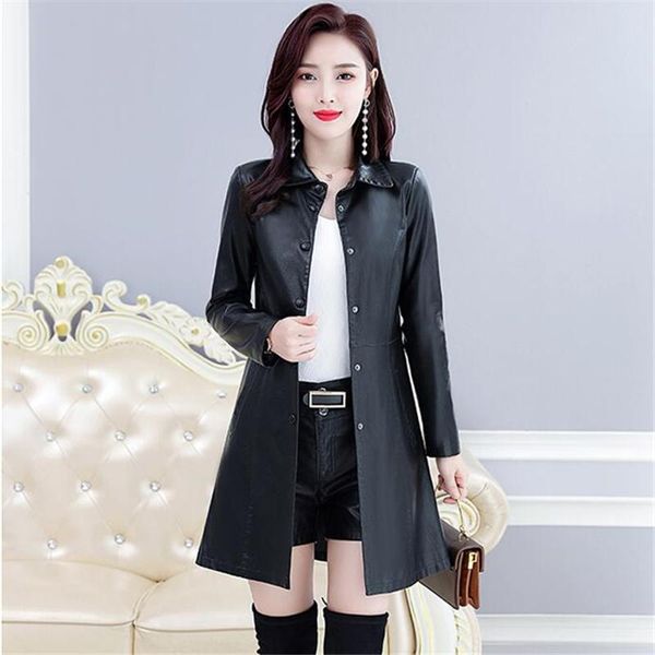 women's leather & faux plus size long coat women 2021 spring autumn korean fashion slim office jacket 5xl q1135, Black
women's leather & faux plus size long coat women 2021 spring autumn korean fashion slim office jacket 5xl q1135, Black