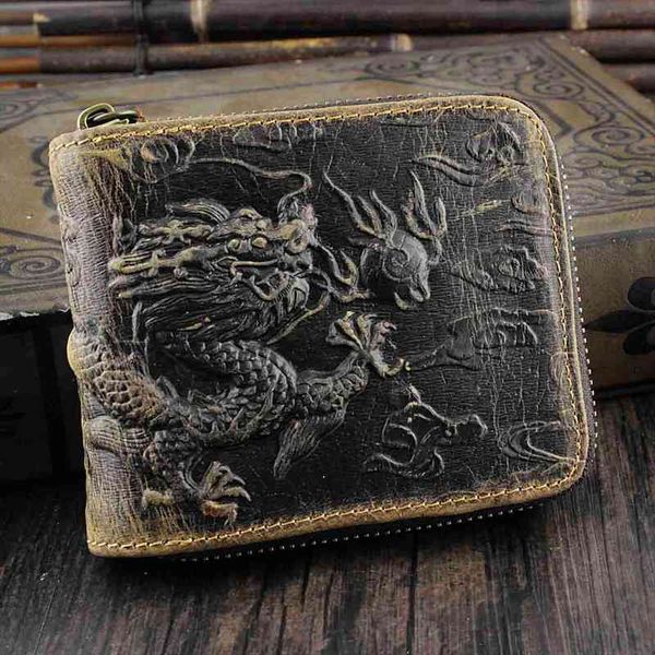 mens wallet fly dragon clutch genuine cowhide leather, Red;black