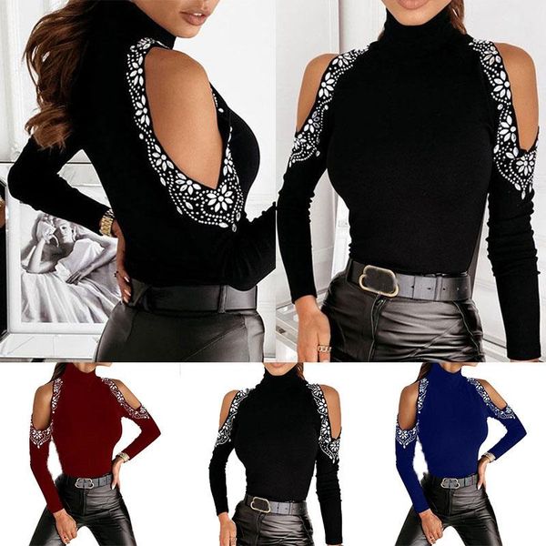 women's t-shirt fashion tunic pullover shirt women cold shoulder slim fit t ladies solid color simple high neck long sleeve, White
women's t-shirt fashion tunic pullover shirt women cold shoulder slim fit t ladies solid color simple high neck long sleeve, White