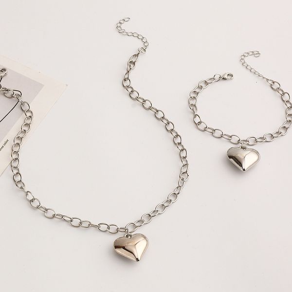 sz0466 jewelry simple popular three dimensional love necklace bracelet peach heart pendant set, Silver
sz0466 jewelry simple popular three dimensional love necklace bracelet peach heart pendant set, Silver