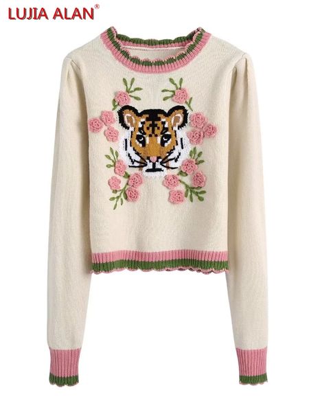women flower embroidery knitted sweater female o neck long sleeve pullover casual lady short lujia alan sw1588, White;black
women flower embroidery knitted sweater female o neck long sleeve pullover casual lady short lujia alan sw1588, White;black