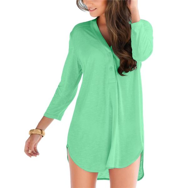 women's swimwear summer women beach dresses bikini cover-ups adults loose solid color long sleeve v-neck side slit down wear, White;black
women's swimwear summer women beach dresses bikini cover-ups adults loose solid color long sleeve v-neck side slit down wear, White;black