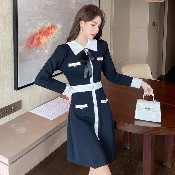 casual dresses women autumn hit color turn down collar long sleeve bow button knitted dress women's clothing vestidos 2021, Black;gray
casual dresses women autumn hit color turn down collar long sleeve bow button knitted dress women's clothing vestidos 2021, Black;gray