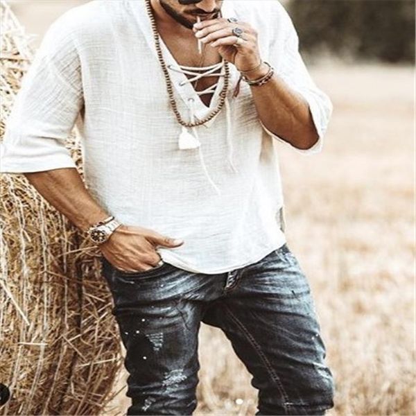 fashion tee solid pullover mens t shirts v neck lace up loose summer holiday beach casual half sleeve, White;black
fashion tee solid pullover mens t shirts v neck lace up loose summer holiday beach casual half sleeve, White;black