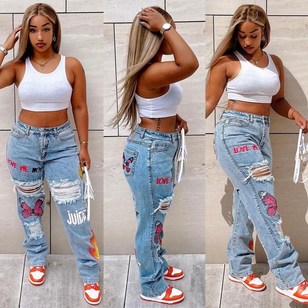 women's jeans high waist ripped retro slim washed full length vintage streetwear cowboy denim pants letter printed trousers, Blue
women's jeans high waist ripped retro slim washed full length vintage streetwear cowboy denim pants letter printed trousers, Blue