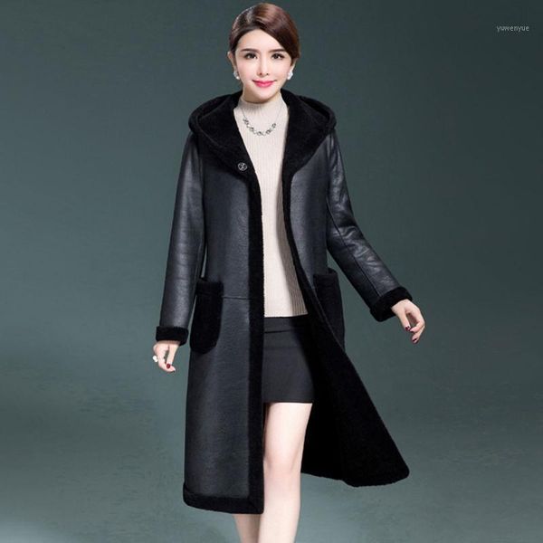 women's fur & faux women 2021 winter fashion with leather thick warm jacket coat female vintage long sleeve hooded fake outerwear y381, Black
women's fur & faux women 2021 winter fashion with leather thick warm jacket coat female vintage long sleeve hooded fake outerwear y381, Black