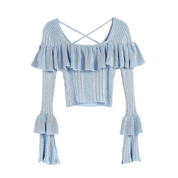 2021 new autumn elegant ruffles flare sleeve knitted sweater women casual short blue pullovers femme j3js, White;black
2021 new autumn elegant ruffles flare sleeve knitted sweater women casual short blue pullovers femme j3js, White;black