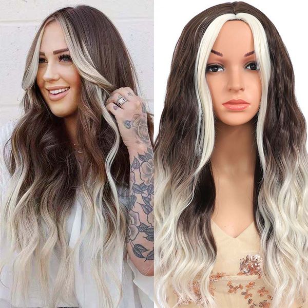 long wave highlight wigs synthetic middle part brown mix blonde wig for women 26 inch natural heat resistant hair for daily usefactory direc, Black
long wave highlight wigs synthetic middle part brown mix blonde wig for women 26 inch natural heat resistant hair for daily usefactory direc, Black