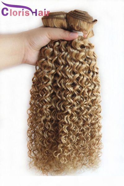 

peruvian blonde curly hair extensions honey blonde human hair weave 3 bundles color 27 kinky curly blonde weaving weft tangle free, Black