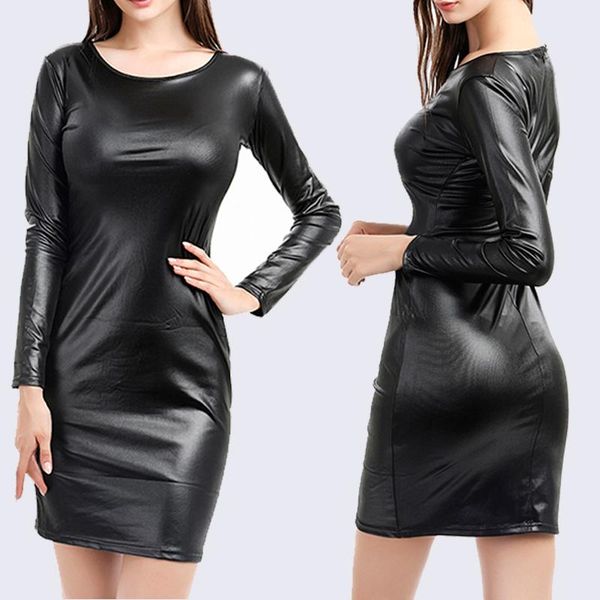 casual dresses ladies nightclub dress faux leather long sleeve o-neck knee bag hip tight pencil feminino vestido, Black;gray
casual dresses ladies nightclub dress faux leather long sleeve o-neck knee bag hip tight pencil feminino vestido, Black;gray