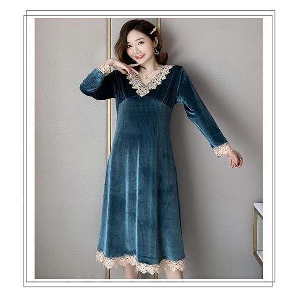 2020 women's homewear fall winter ladies velvet soft lace edge dress ladies casual, Black;red 
2020 women's homewear fall winter ladies velvet soft lace edge dress ladies casual, Black;red