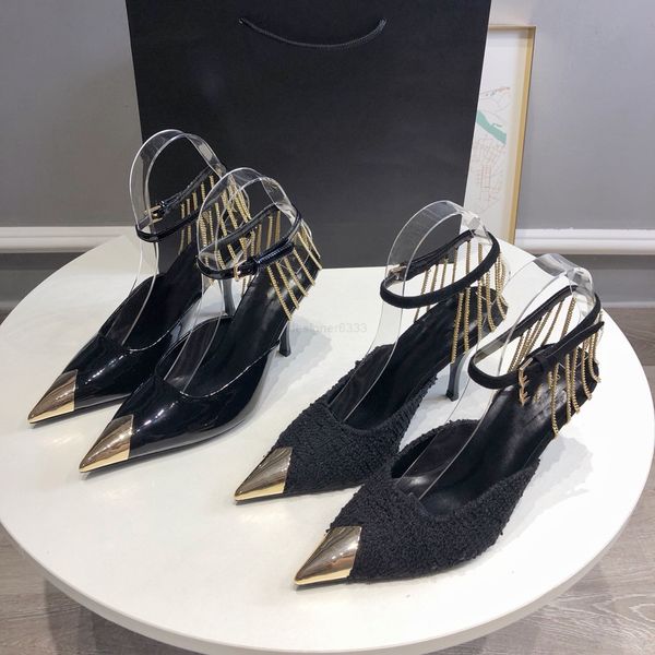 designer high-quality party dress shoes for brides and ladies fashion pointed toe edging chain high heels, Black
designer high-quality party dress shoes for brides and ladies fashion pointed toe edging chain high heels, Black