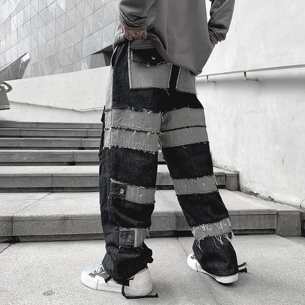 men's jeans mens straight denim cargo pants biker men baggy loose black with side pockets japan style, Blue
men's jeans mens straight denim cargo pants biker men baggy loose black with side pockets japan style, Blue