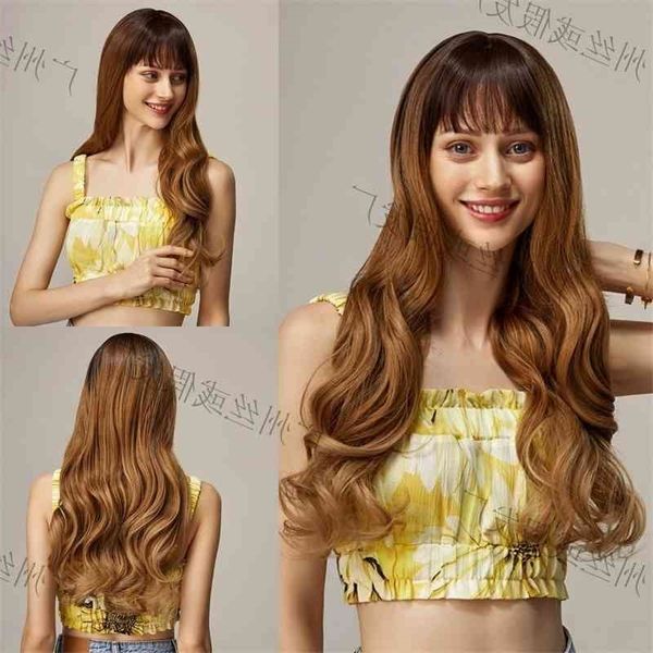 female qi bangs wig brown long curly hair rose net wig chemical fiber headgear, Black
female qi bangs wig brown long curly hair rose net wig chemical fiber headgear, Black