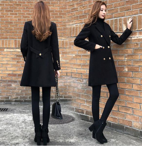 european and american fashion style autumn and winter new woolen women's coat mid-length double-breasted women's coat, Black
european and american fashion style autumn and winter new woolen women's coat mid-length double-breasted women's coat, Black