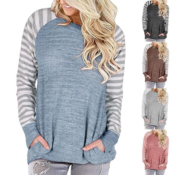 autumn and winter 2021 new women's round neck bat stripe long sleeve pocket loose t-shirt, White
autumn and winter 2021 new women's round neck bat stripe long sleeve pocket loose t-shirt, White