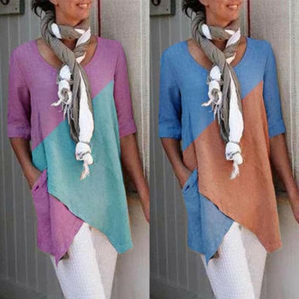 women's t-shirt autumn ladies color matching casual loose 2021 est women irregular hem t shirt plus size s-2xl, White
women's t-shirt autumn ladies color matching casual loose 2021 est women irregular hem t shirt plus size s-2xl, White