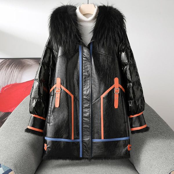 women's fur & faux 2021 autumn winter fashion genuine leather coat medium down jacket korean casual warm, Black
women's fur & faux 2021 autumn winter fashion genuine leather coat medium down jacket korean casual warm, Black