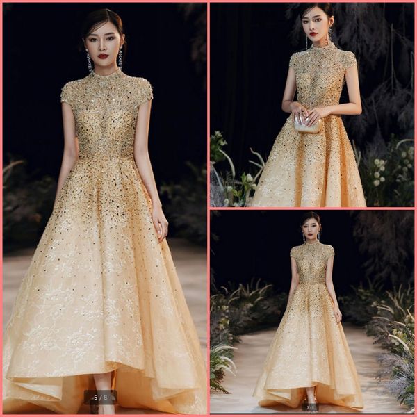 2020 robe de soiree gold lace a line modest prom dress heavily beading sequins sparkly vintage prom gowns high low formal party dress, Black
2020 robe de soiree gold lace a line modest prom dress heavily beading sequins sparkly vintage prom gowns high low formal party dress, Black