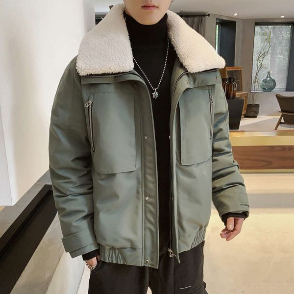 men's cotton padded jacket short down cotton padded jacket trend lamb wool collar coat lapel tooling, Black
men's cotton padded jacket short down cotton padded jacket trend lamb wool collar coat lapel tooling, Black