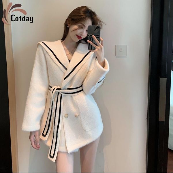 women's wool & blends cotday korea style windbreaker women mink hair belt loose mid-length navy collar imitation cashmere woolen blend, Black
women's wool & blends cotday korea style windbreaker women mink hair belt loose mid-length navy collar imitation cashmere woolen blend, Black