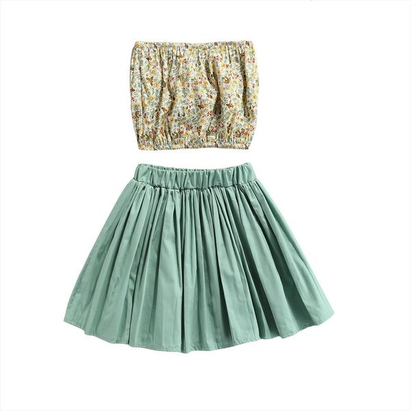 2 pieces kids suit set, summer flower print sleeveless strapless solid color pleated skirt, green, 1 6 years, White
2 pieces kids suit set, summer flower print sleeveless strapless solid color pleated skirt, green, 1 6 years, White