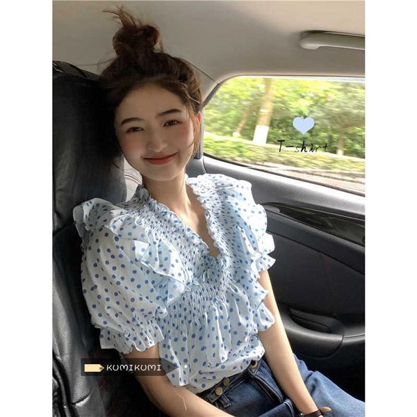 women's blouses & shirts french bubble sleeve v-neck ruffle shirt summer slim short design wave point niche, White
women's blouses & shirts french bubble sleeve v-neck ruffle shirt summer slim short design wave point niche, White