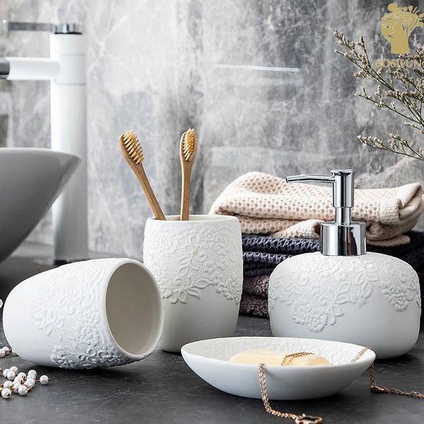bath accessory set simple and creative white lace bathroom 4 pieces home wares ceramic wash cn(origin) mouthwash cup
bath accessory set simple and creative white lace bathroom 4 pieces home wares ceramic wash cn(origin) mouthwash cup