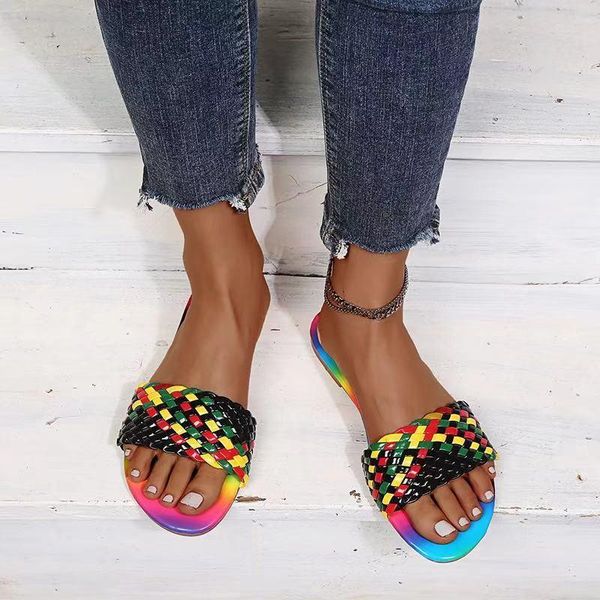 slippers plus size women's flat summer candy colour lattice casual outdoor fashion weave shoes, Black
slippers plus size women's flat summer candy colour lattice casual outdoor fashion weave shoes, Black