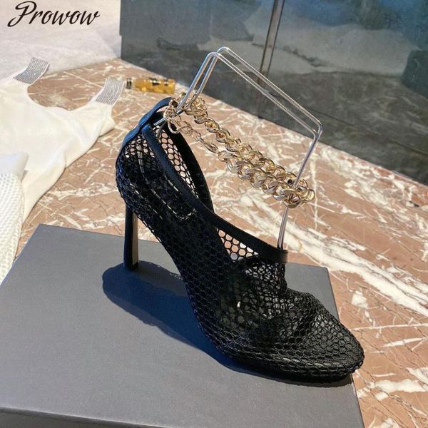 prowow mesh luxury sandals women ankle strap metal decor high heels genuine leather sandalias de verano para mujer women shoe, Black
prowow mesh luxury sandals women ankle strap metal decor high heels genuine leather sandalias de verano para mujer women shoe, Black