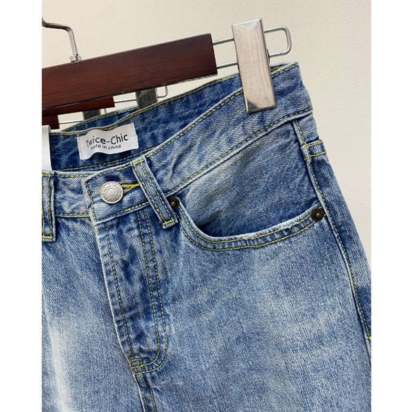 hip hop broken 2021 jeans spring new with high knees waist for women k, Blue
