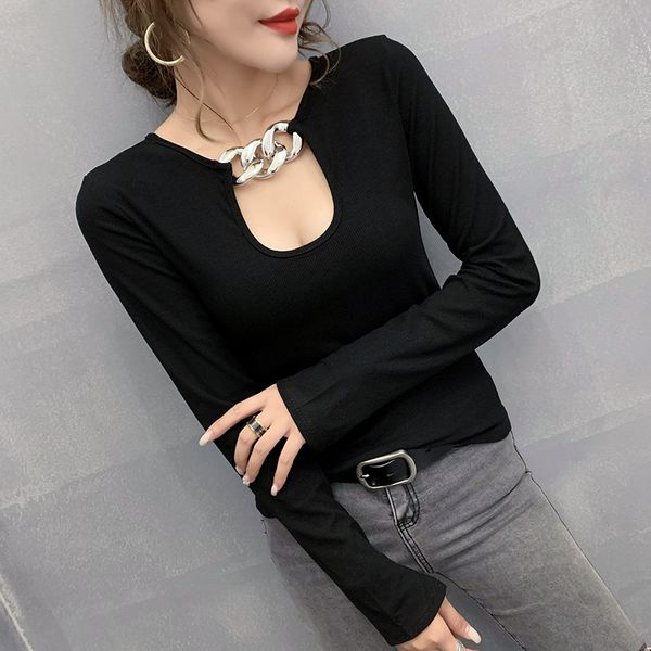 2021 new fall winter korean style t-shirt fashion solid o-neck hollow out chain women ropa mujer cotton shirt tees t09127l gy5i, White
2021 new fall winter korean style t-shirt fashion solid o-neck hollow out chain women ropa mujer cotton shirt tees t09127l gy5i, White
