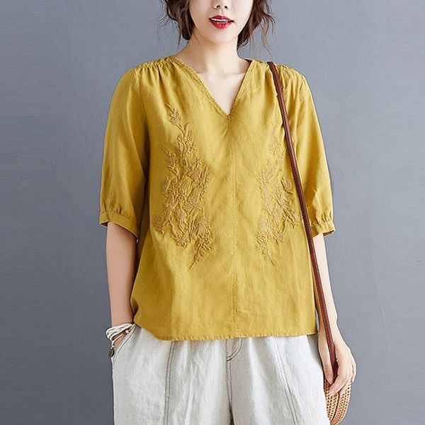 women's t-shirt women summer loose casual t-shirts arrival 2021 simple style vintage v-neck embroidery female cotton linen tees s2957, White
women's t-shirt women summer loose casual t-shirts arrival 2021 simple style vintage v-neck embroidery female cotton linen tees s2957, White
