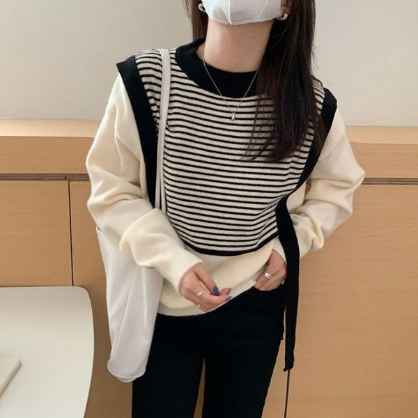 women's sweaters harajuku retro stripes warm women preppy style sweet 2021 knitted comfortable loose all match streetwear jumpers, White;black
women's sweaters harajuku retro stripes warm women preppy style sweet 2021 knitted comfortable loose all match streetwear jumpers, White;black