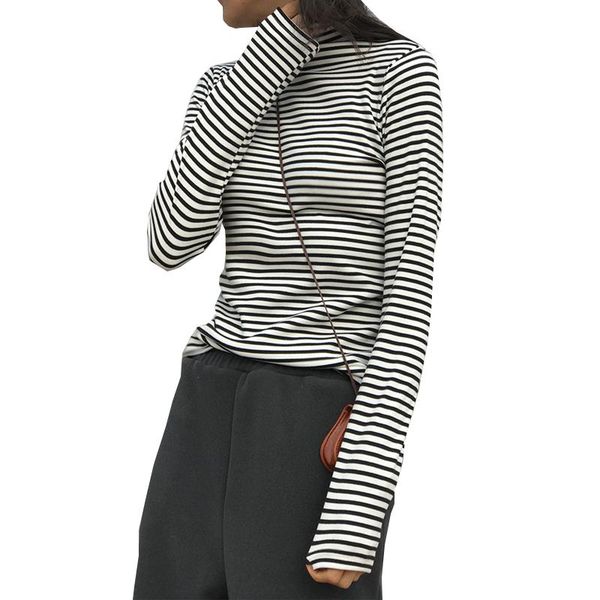 women's t-shirt 2021 women spring turtleneck striped t shirts long sleeve shirt clothes slim fashion, White
women's t-shirt 2021 women spring turtleneck striped t shirts long sleeve shirt clothes slim fashion, White