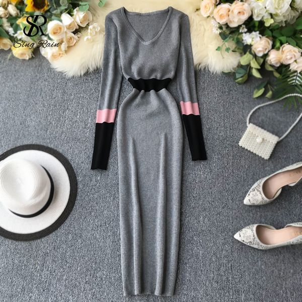 women autumn winter sweater dress fashion patchwork v neck slim elastic dress warm bodycon pullovers knitting dress, Black;gray
women autumn winter sweater dress fashion patchwork v neck slim elastic dress warm bodycon pullovers knitting dress, Black;gray