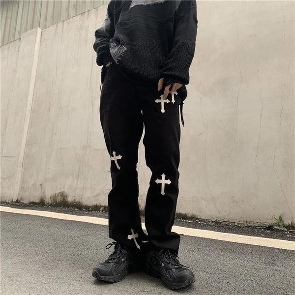men's pants 2021 hiphop printed cross overalls casual loose retro high waist trousers streetwear gothic punk for men, Black
men's pants 2021 hiphop printed cross overalls casual loose retro high waist trousers streetwear gothic punk for men, Black