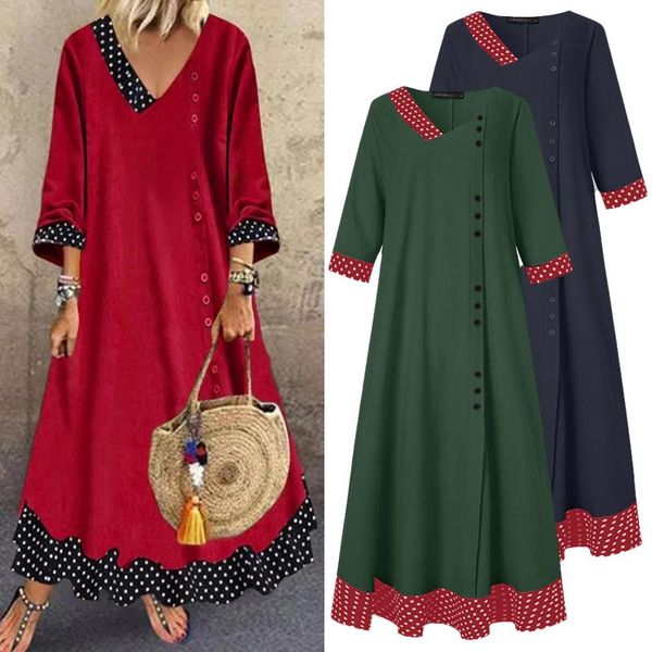 casual dresses women stiching dress 2021 zanzea stylish polka dot sundress 3/4 sleeve print maxi vestidos female v neck button robe plus siz, Black;gray
casual dresses women stiching dress 2021 zanzea stylish polka dot sundress 3/4 sleeve print maxi vestidos female v neck button robe plus siz, Black;gray