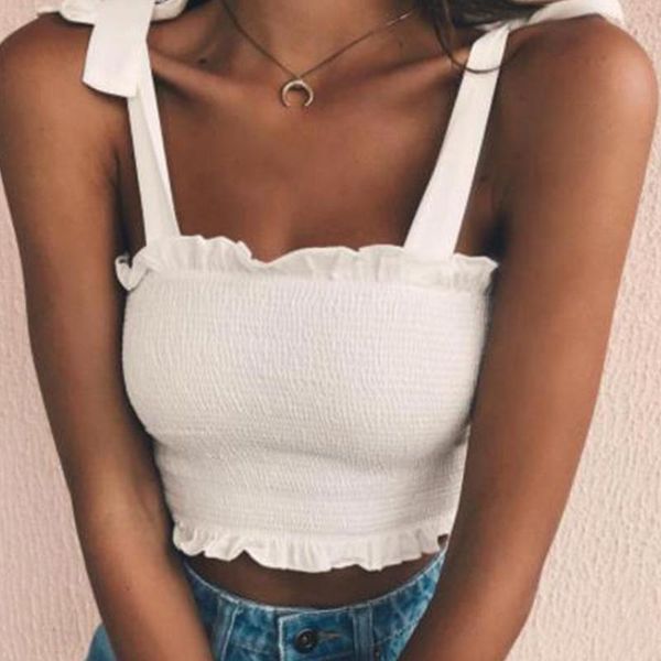 women's tanks & camis ladies strappy camiosole ruched frill ruffle tee summer crop solid sleeveless t shirts vest, White
women's tanks & camis ladies strappy camiosole ruched frill ruffle tee summer crop solid sleeveless t shirts vest, White