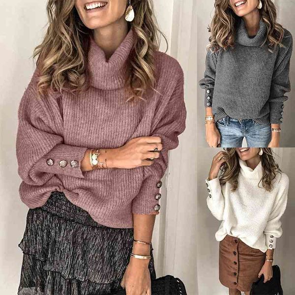 autumn winter loose knitted sweater women oversized turtleneck long sleeves button outwear solid pullovers 210603, White;black
autumn winter loose knitted sweater women oversized turtleneck long sleeves button outwear solid pullovers 210603, White;black
