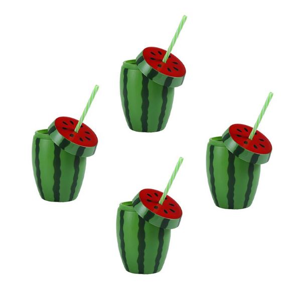 mugs 4pcs disposable watermelon shape cup drinking cups party with lid and straw