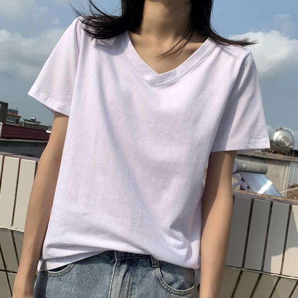 100% cotton short sleeve women's summer 2021 v-neck loose white t-shirt student top
100% cotton short sleeve women's summer 2021 v-neck loose white t-shirt student top