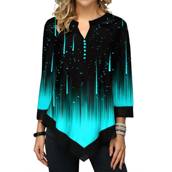 2021 new spring women casual v-neck three quarter button gradient print t-shirt oversized loose female tee 5xl plus size ardr, White
2021 new spring women casual v-neck three quarter button gradient print t-shirt oversized loose female tee 5xl plus size ardr, White