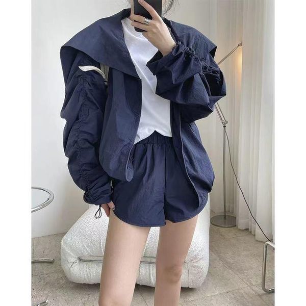 women's jackets summer sports and leisure navy collar pleated short zipper long-sleeved jacket loose thin blouse wp37, Black;brown
women's jackets summer sports and leisure navy collar pleated short zipper long-sleeved jacket loose thin blouse wp37, Black;brown