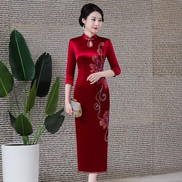 ethnic clothing 2021 spring acetate cheongsam dress improved fashion wedding toast long seven point sleeve, Red
ethnic clothing 2021 spring acetate cheongsam dress improved fashion wedding toast long seven point sleeve, Red