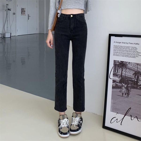 women's jeans high waist children's spring and autumn design sense of minority straight pants black slim capri chic, Blue
women's jeans high waist children's spring and autumn design sense of minority straight pants black slim capri chic, Blue